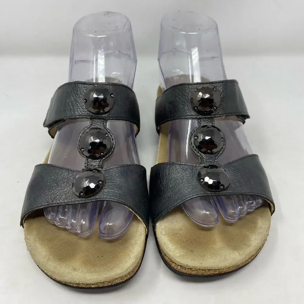 Mephisto Air Relax Leather T-Strap Slide On Sandals Womens Size 6.5